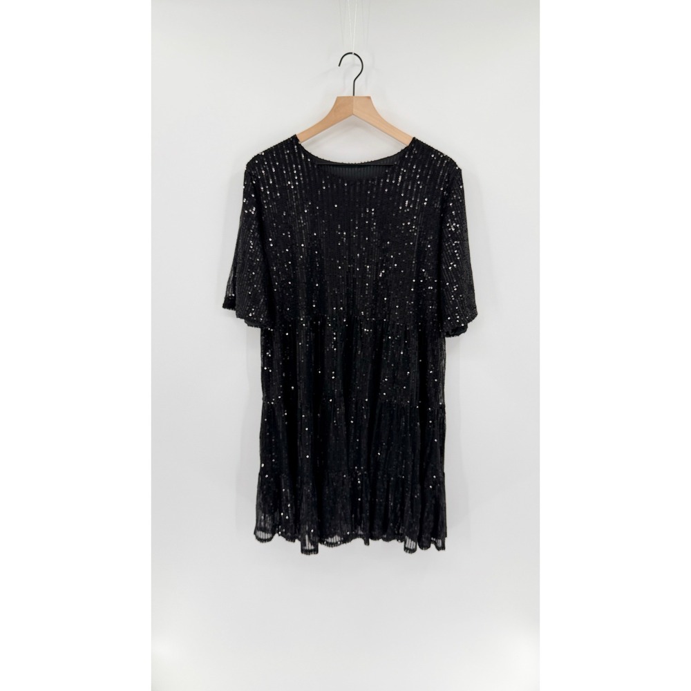 Sequin Sparkly Tiered Babydoll Mini Dress XXL Glam Party LBD Holiday Festive